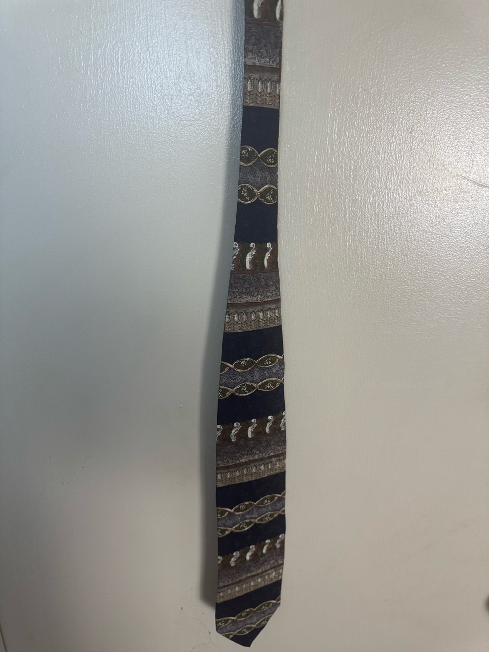 Boston Traders Navy and Brown Patterned Tie with Gold Accents